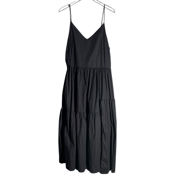 Cuyana Dresses & Skirts - Cuyana Womens Poplin Tiered Strappy V Neck Midi Dress Neutral Size XL Black
